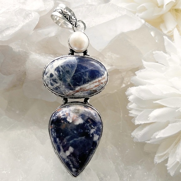 Jewelry - Sterling Silver 925 Sodalite Pendant Handmade Vintage Antique Style New